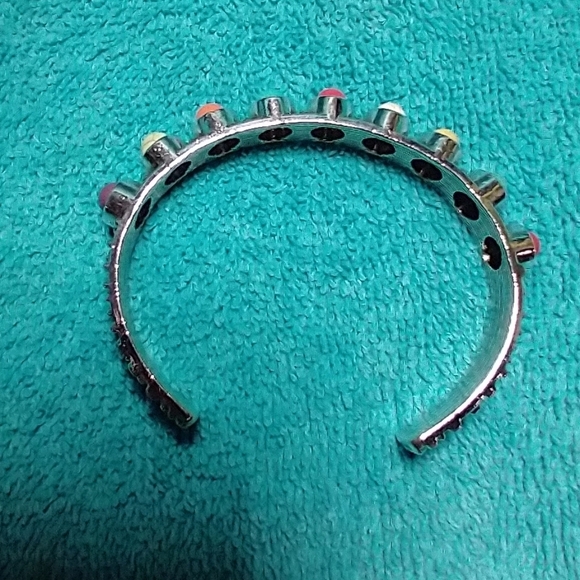 Silvertone cuff bracelet multicolor stones colorful adjustable blue pink yellow - Picture 5 of 5